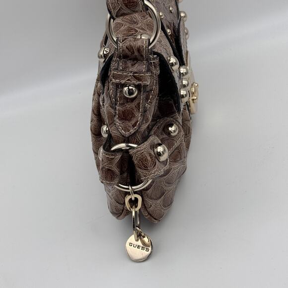 Guess Y2K Baguette Shoulder Bag Faux Patent Leather Croc Stud Purse Vintage - Picture 8 of 16